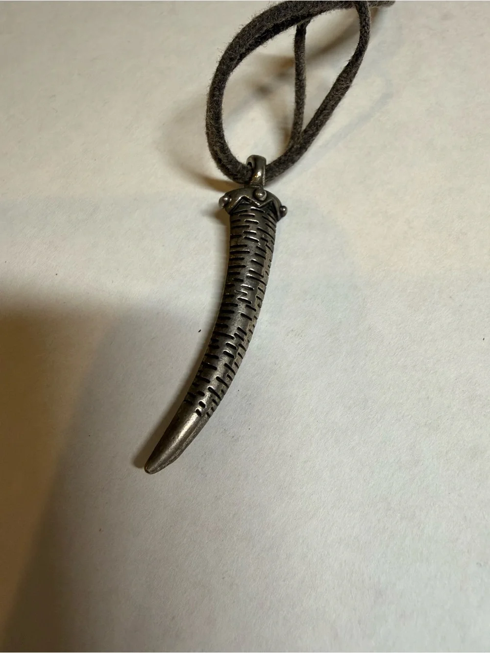 Silver Tone Fang Tusk Pendant Necklace Adjustable Cord Tribal Boho Gothic